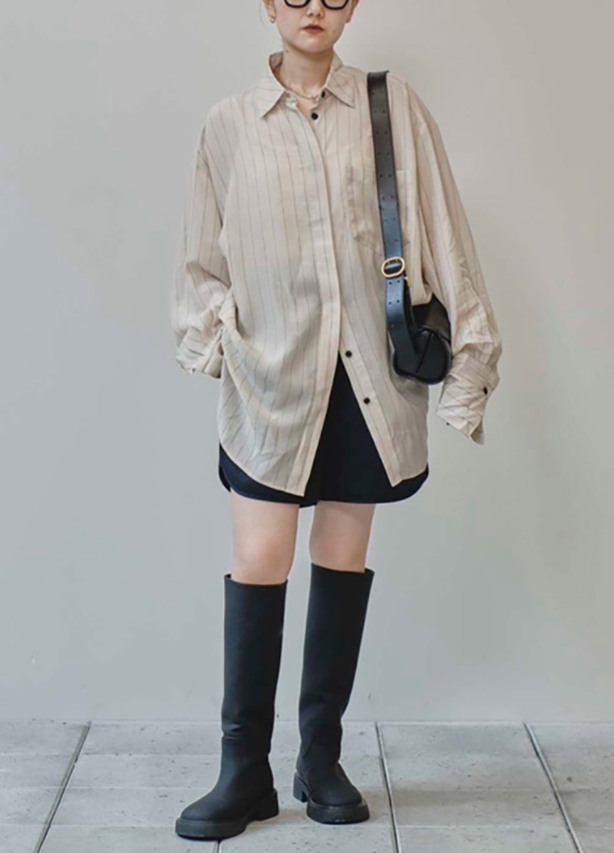 條紋光澤感絲滑襯衫